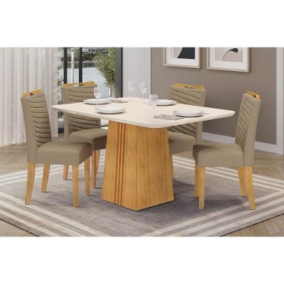 Conjunto de Jantar Italia 4 Lugares com Tampo em MDF e Vidro Cedro-Off White 120X90CM DJ Móveis