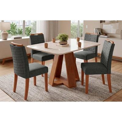Conjunto de Jantar Celeste 4 Lugares Tampo MDF Cadeiras Estofadas Suede Amadeirado 120X90CM DJ