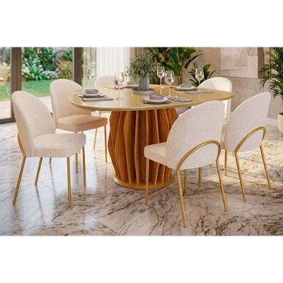 Conjunto Jantar Tokyo + 6 Cadeiras 6 Lugares Tampo Vidro Madeirado 136CM DJ Móveis