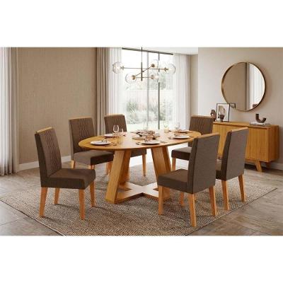 Conjunto de Jantar Celeste 6 Lugares Tampo MDF Cadeiras Linho Canela 180CM DJ Móveis