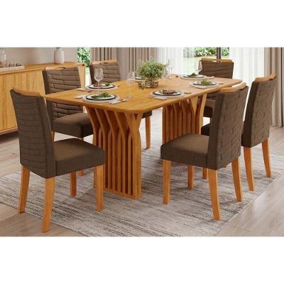 Conjunto de Jantar Yara 6 Lugares Tampo MDF Cadeiras Suede Cedro 170CM DJ Móveis