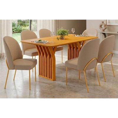 Conjunto Jantar Yara 6 Lugares Tampo MDF Cadeiras Cedro 170CM DJ Móveis