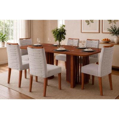 Conjunto Jantar Luma 6 Lugares Tampo MDF Cadeiras Estofadas Freijo 170CM DJ Móveis