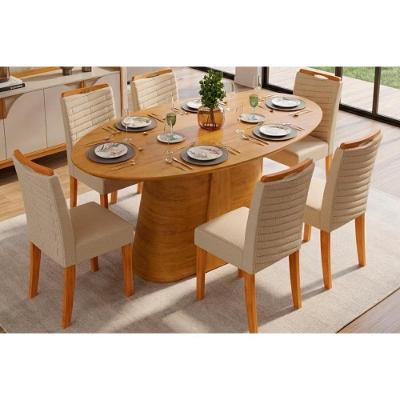 Conjunto Jantar Ryze 6 Lugares Tampo MDF Cadeiras Estofadas Cedro 180CM DJ Móveis