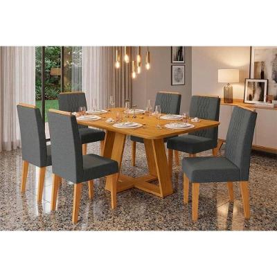 Conjunto de Jantar Celeste 6 Lugares Tampo em MDF com Cadeiras Linho Granito 170X90CM DJ Móveis