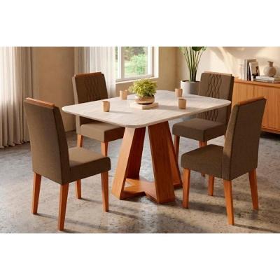 Conjunto de Jantar Celeste 4 Lugares Tampo MDF Canto Curvo Madeirado 120X90CM DJ Móveis
