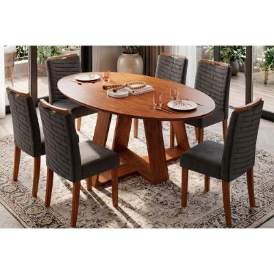 Conjunto de Jantar Celeste 6 Lugares Tampo MDF Cadeiras Julia Suede Amadeirado 180CM DJ Móveis
