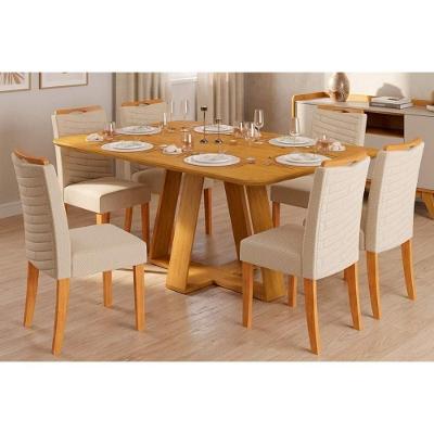 Conjunto de Jantar Celeste 6 Lugares Tampo em MDF Canto Curvo Cedro 170CM DJ Móveis