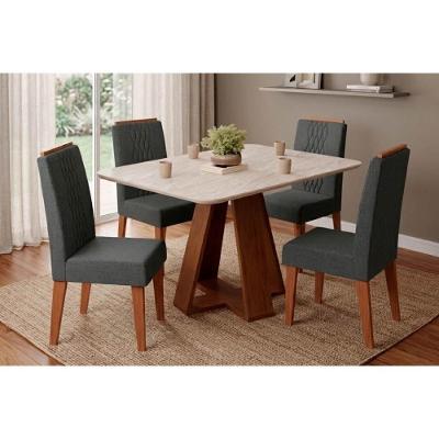 Conjunto de Jantar Celeste 4 Lugares Tampo MDF Canto Curvo 120X90CM Linho DJ Móveis