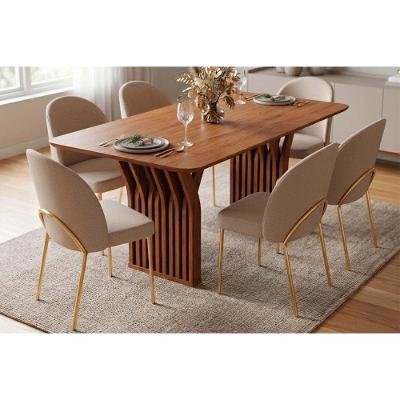 Conjunto de Jantar Yara + 6 Cadeiras 6 Lugares Tampo MDF Canto Curvo 170X100CM Amadeirado DJ Móveis