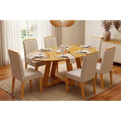 Conjunto de Jantar Celeste 6 Lugares Tampo MDF com Cadeiras Linho Neve 180CM DJ Móveis