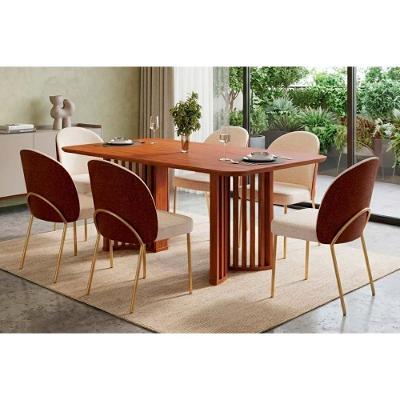 Conjunto Jantar Luma 6 Lugares Tampo Madeirado com Cadeiras Boucle Perola e Terracota 170CM DJ