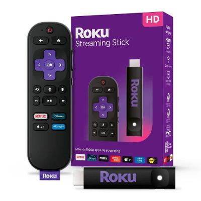 Streaming Stick Roku Full HD com Wi-Fi Duplo e Controle por Voz Bivolt Preto
