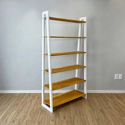 Estante Linea Ample 6 Prateleiras Madeira Pinus 100CM Nozes e Branco Artfactory Design