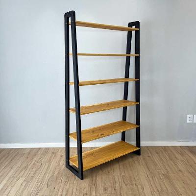 Estante Linea Ample 6 Prateleiras Madeira Pinus 100CM Nozes e Preto
