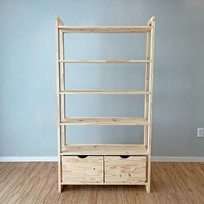 Estante Linea Ample 6 Prateleiras Madeira Pinus 100CM Amadeirado Artfactory Design 2 Gavetas