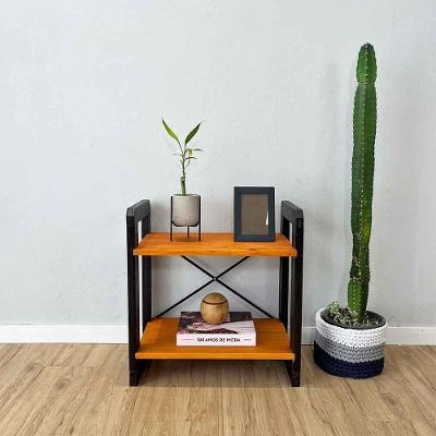 Mesa de Cabeceira Linea Madeira Pinus Moderno Carvalho e Preto Artfactory Design 53CM