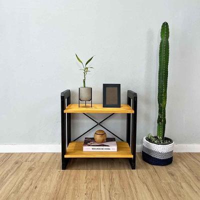 Mesa de Cabeceira Linea sem Gavetas Madeira Pinus Moderno Nozes e Preto Artfactory Design