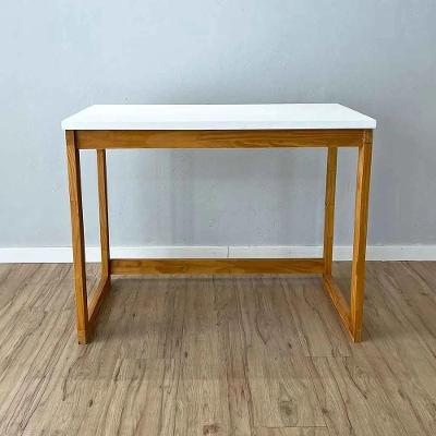 Mesa de Escritório Retangular Linea Moderno sem Gavetas Madeira Pinus 96CM Branco e Nozes Artfactory