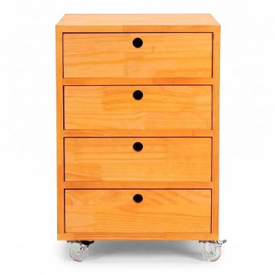 Mesa Auxiliar Linea Quadrada MDF Plástico 40CM Café Artfactory Design 4 Gavetas com Rodinhas