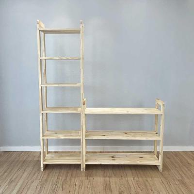 Kit Estante e Aparador Linea 6 Prateleiras Madeira Pinus 53CM 100CM Natural Artfactory