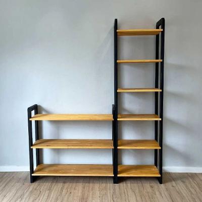 Kit Estante e Aparador Linea 6 Prateleiras Madeira Pinus 53CM e 100CM Nozes e Preto