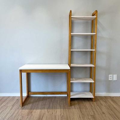 Home Office Escrivaninha e Estante Linea Slim Moderno sem Gavetas Madeira Pinus 96CM Branco e Nozes