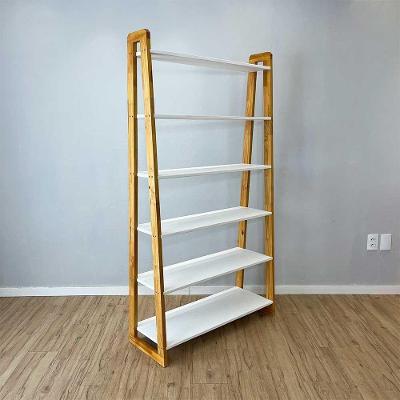 Estante Linea Ample 6 Prateleiras Madeira Pinus 100CM Branco e Nozes