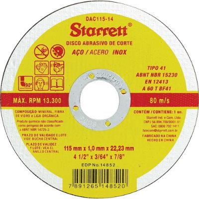 Disco de Corte DAC115-14 Tipo 41 Corte Fino Metais Starrett 115CM