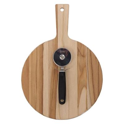 Kit Tábua + Cortador de Pizza em Madeira Teca Finger FSC com Acabamento Lixado Tramontina