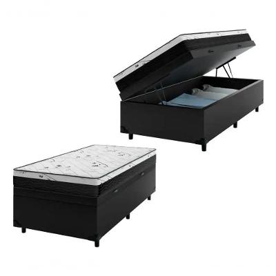 Cama Box com Baú Solteiro Espuma Macia Acoplada 10cm Preto 88CM