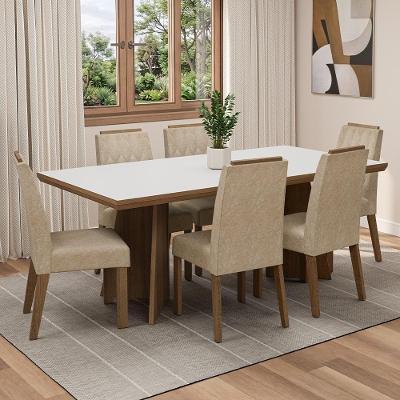 Conjunto Sala de Jantar Sarlat 6 Lugares Tampo MDP Pés Trapézio Rustic Branco 160CM Madesa