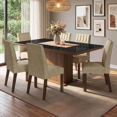 Conjunto Sala de Jantar Dinan 6 Lugares Tampo em Vidro Rustic Preto Imperial 160CM Madesa