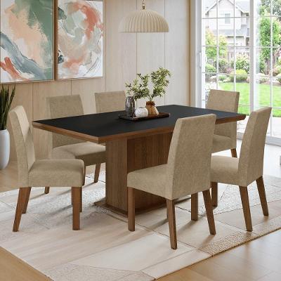 Conjunto Sala de Jantar Grasse 6 Lugares Tampo MDP Base Pedestal Marrom 160CM Madesa