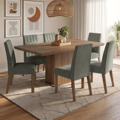 Conjunto Sala de Jantar Luso 6 Lugares Tampo MDP Base Pedestal Rustic 160CM Madesa