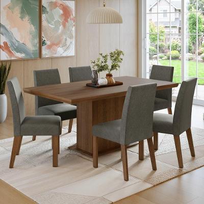 Conjunto Sala de Jantar Grasse 6 Lugares Tampo MDP Base Pedestal Rustic 160CM Madesa