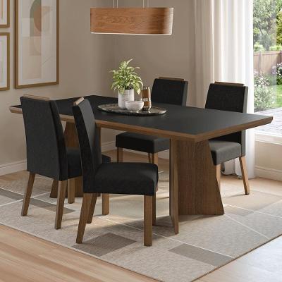 Conjunto Sala de Jantar Arles 4 Lugares Tampo MDP Rustic Preto Oxford 160CM Madesa