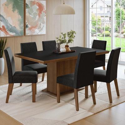 Conjunto Sala de Jantar Grasse 6 Lugares Tampo MDP Base Pedestal Rustic e Preto 160CM Madesa