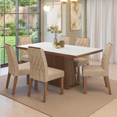 Conjunto Sala de Jantar Assis 6 Lugares Tampo MDP Rustic e Branco 160CM Madesa