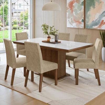 Conjunto Sala de Jantar Alba 6 Lugares Tampo em Vidro Marrom 160CM Madesa
