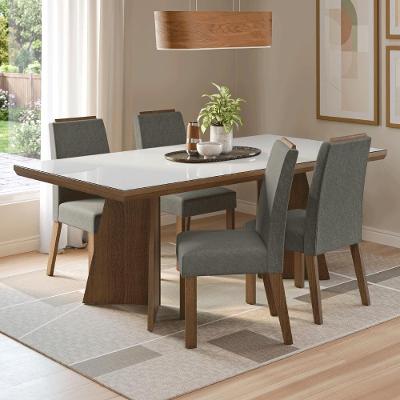 Conjunto de Jantar Todi 4 Lugares Tampo em Vidro Rustic 160CM Madesa
