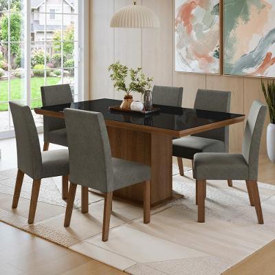 Conjunto Sala de Jantar Alba 6 Lugares Tampo em Vidro com Moldura 160CM Madesa