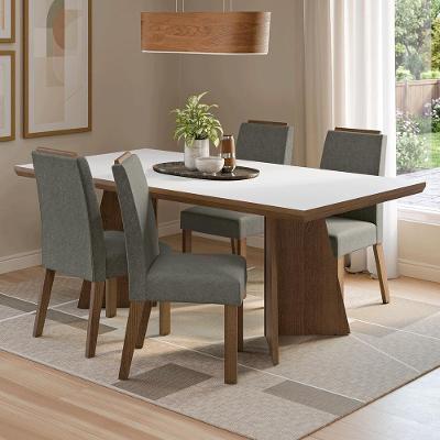 Conjunto Sala de Jantar Arles 4 Lugares Tampo MDP Rustic Branco Silver 160CM Madesa