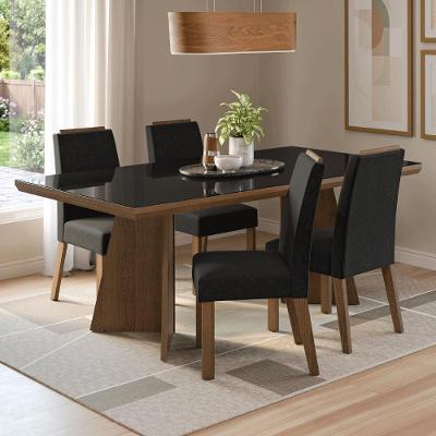 Conjunto de Jantar Todi 4 Lugares Tampo em Vidro Marrom com Pés Trapézio Madesa 160CM