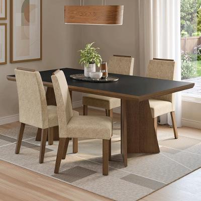 Conjunto Sala de Jantar Arles 4 Lugares Tampo MDF Pés Trapézio Marrom 160CM Madesa
