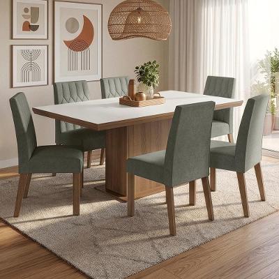 Conjunto de Jantar Luso 6 Lugares Tampo MDP Base Pedestal Rustic Branco Silver 160CM Madesa