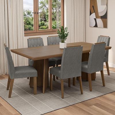 Conjunto de Jantar Sarlat 6 Lugares Tampo em MDF com Pés Trapézio Marrom 160CM Madesa