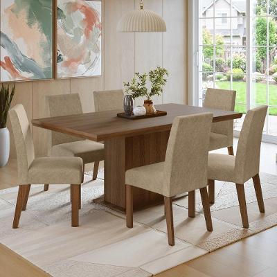 Conjunto de Jantar Grasse 6 Lugares Tampo MDP Base Pedestal Marrom 160CM Madesa