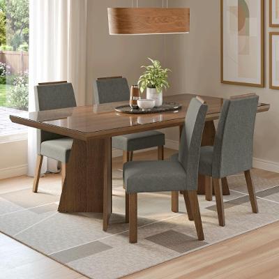 Conjunto de Jantar Todi 4 Lugares Tampo em Vidro Pés Trapézio Marrom 160CM Madesa