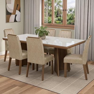 Conjunto de Jantar Pienza 6 Lugares Tampo em Vidro Marrom 160CM Madesa